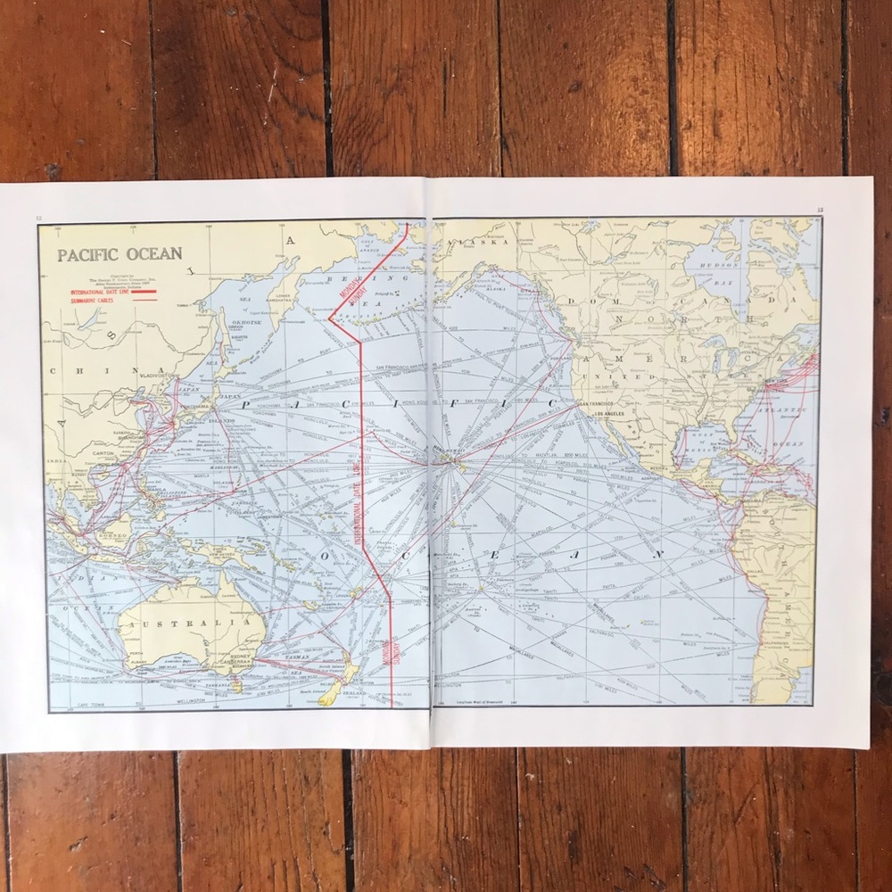 Vintage Map Int’l Date Line/North Pole, Europe and Africa